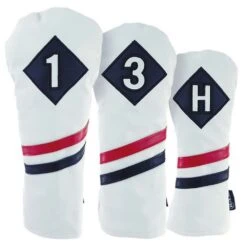 Ram Golf Vintage PU Leather Headcovers Set, White, Driver, Wood, Hybrid (1,3,X)