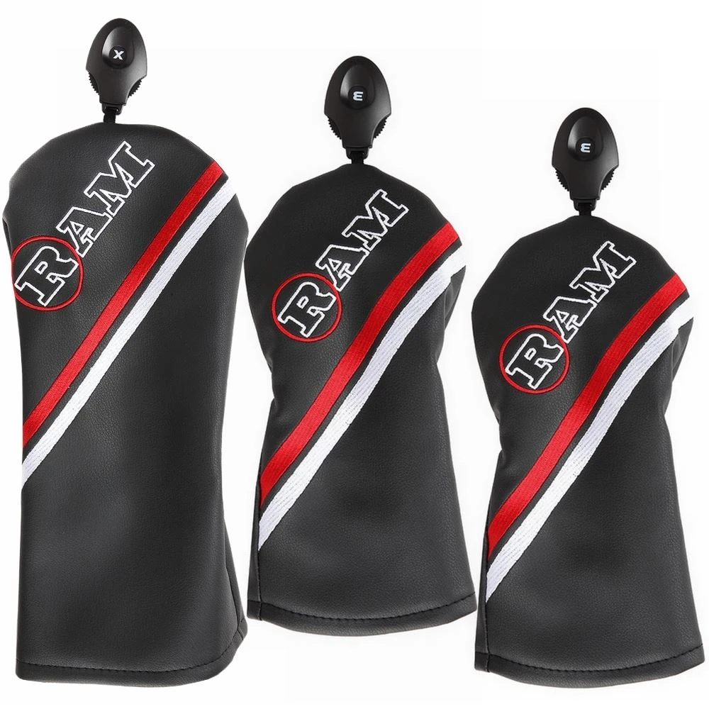 Ram FX Golf Club Headcovers For Driver, Woods, Black (1-3-5) 3 Ram FX Golf Club Headcovers For Driver, Woods, Black (1-3-5)
